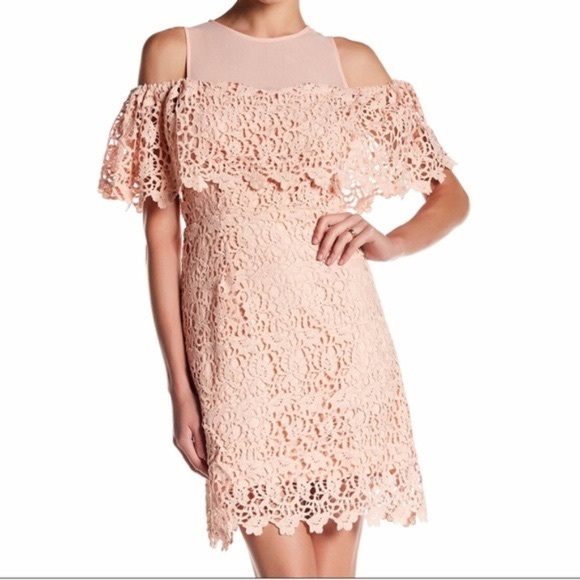 J.O.A. Peach Pink Cold Shoulder Lace Dress - M - Picture 6 of 6